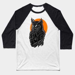 White Owl design in front of orange full moon. Baseball T-Shirt